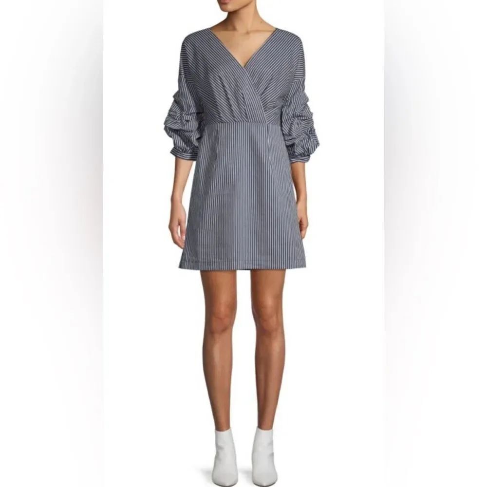 J.O.A Willa Wide Neck Striped Ruched Sleeve Dress size M